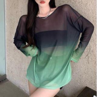 Long-sleeve Gradient Sheer T-shirt