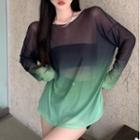 Long-sleeve Gradient Sheer T-shirt
