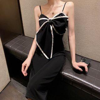 Spaghetti Strap Bow-front Sheath Dress