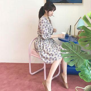 Gathered-waist A-line Floral Dress