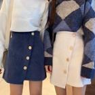 Buttoned Asymmetrical A-line Mini Skirt