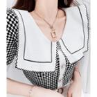 Wide-collar Pattern Knit Top Ivory - One Size