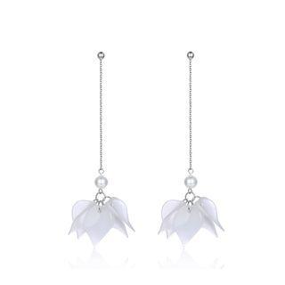 Sterling Silver Fashion Simple Leaf Tassel Earrings Silver - One Size