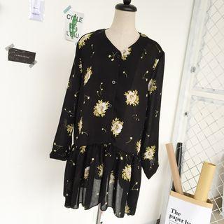 Floral Print V-neck Chiffon Dress