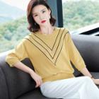 Striped 3/4-sleeve Knitted Top