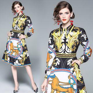 Print A-line Shirt Dress