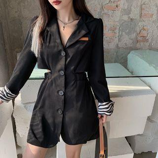 Printed Leopard Button-up Cutout Oversize Blazer