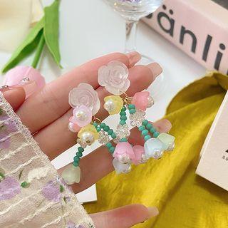 Flower Faux Pearl Resin Fringed Earring 01 - 1 Pair - White - One Size