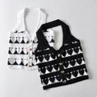 Halter-neck Collared Heart Print Knit Camisole Top