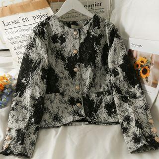 Crew-neck Printed Loose Jacket Black - One Size