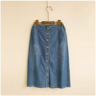 Button Down Midi Denim Skirt