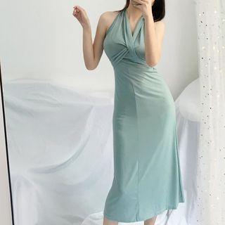 Halter A-line Midi Dress Bluish Green - One Size