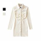 Long-sleeve Lettering Corduroy Sheath Shirt Dress