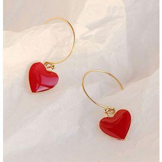 Heart Open Hoop Earring Red Heart - Gold - One Size