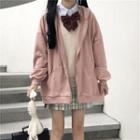 Long-sleeve Shirt / Knit Vest / Hooded Zip Jacket / Plaid Pleated A-line Mini Skirt