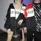 Couple Matching Lettering Color Block Windbreaker