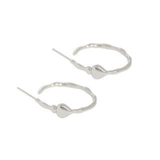 Irregular Alloy Open Hoop Earring 1 Pair - 925 Silver - With Sterling Silver Earring Backs - Silver - One Size