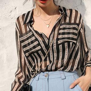 Long-sleeve Striped Letter Chiffon Shirt