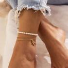 Set: Sword Alloy Pendant / Faux Pearl Alloy Anklet 3191 - Gold - One Size