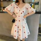 Strawberry Elbow-sleeve A-line Dress Strawberries - White - One Size