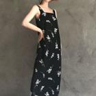 Flower Print Square-neck Sleeveless Midi Dress As Shown In Figure - One Size