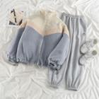 Color Block Fleece Zip Jacket / Embroidered Sweatpants
