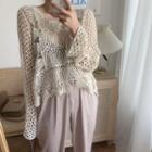 Long-sleeve Crochet Knit Top As Shown In Figure - One Size