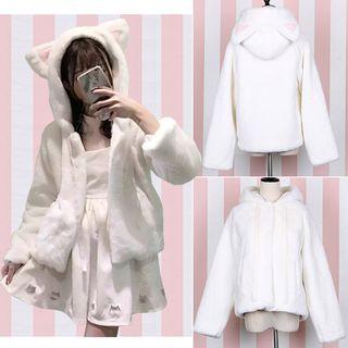 Cat Faux Fur Hooded Jacket