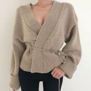 Open Front Tie Waist Cardigan