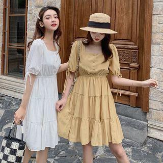 Short-sleeve Crinkled Chiffon A-line Dress