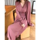 Smocked-waist Button-trim Dress