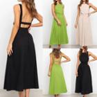Sleeveless Open-back Plain Midi Dress