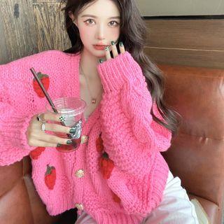 Strawberry Print Knit Cardigan