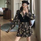 Long-sleeve V-neck Floral Dress / Plain Camisole