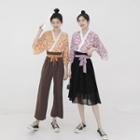 Floral Long-sleeve Top / Straight Fit Pants / Midi Skirt