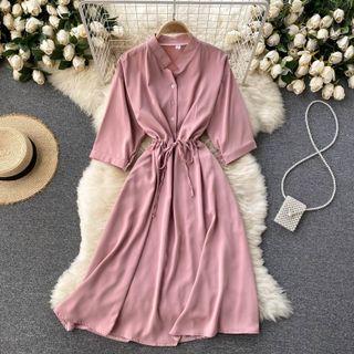 V-neck Lace-up Strap Plain Dress