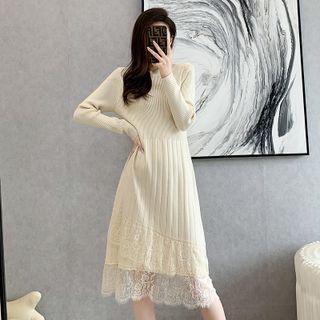 Lace Panel Ribbed Knit Dress