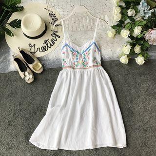 Embroidered Spaghetti-strap Midi Sundress