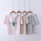 Short-sleeve Striped Printed Hooded T-shirt