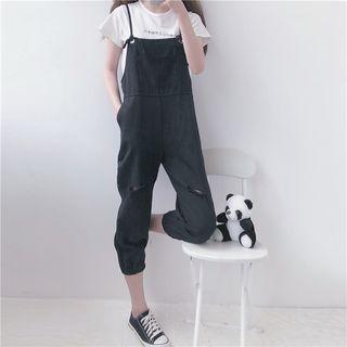 Plain Ripped Spaghetti Strap Pinafore Jumpsuit