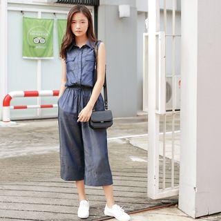 Sleeveless Cropped Chambray Jumpsuit