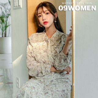 Plus Size Beribboned Frilled Long Floral Dress