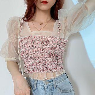 Floral Sleeveless Top / Mesh Blouse