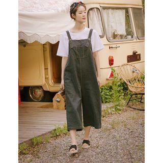 Wide-leg Crop Overall Pants Charcoal Gray - One Size