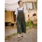 Wide-leg Crop Overall Pants Charcoal Gray - One Size