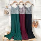 Sleeveless Lace-panel Side-slit Wide-leg Playsuit