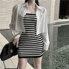Plain Crop Shirt / Strapless Striped Mini Sheath Dress