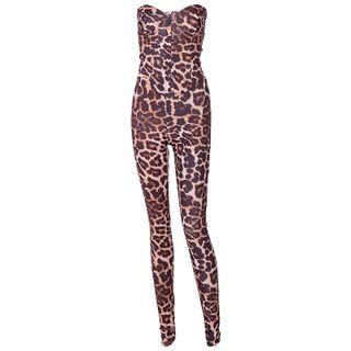 Set: Strapless Leopard Print Top + Skinny Pants