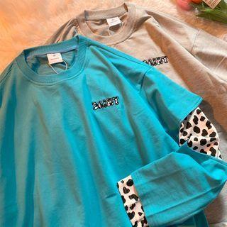 Mock Two-piece Cow Print Panel T-shirt