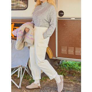 Mock-neck Drop-shoulder Napped T-shirt
